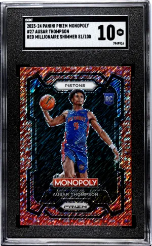 2023 Prizm Monopoly Ausar Thompson red Money Shimmer /100 SGC 10 front