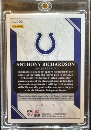 2023 Panini Limited Anthony Richardson #102 RPA #34/199 back