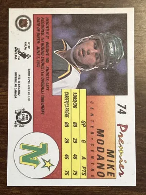 Mike Modano O-Pee-Chee Premier 1991 back