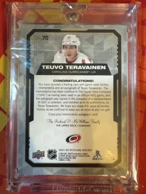 2021-22 Upper Deck Stature Hockey Tuevo Teravainen Patch Auto 1/1 back