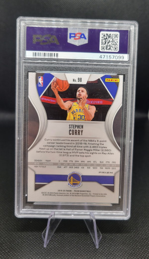 2019 PANINI PRIZM STEPHEN CURRY RED/WHITE/BLUE PRIZM PSA 9 back
