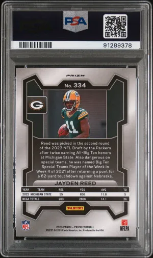 2023 Panini Prizm Jayden Reed Silver #334 PSA 9 back