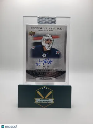 Connor Hellebuyck 2019-20 UD Clear Cut Embedded Endorsements Auto Card 40/99 front
