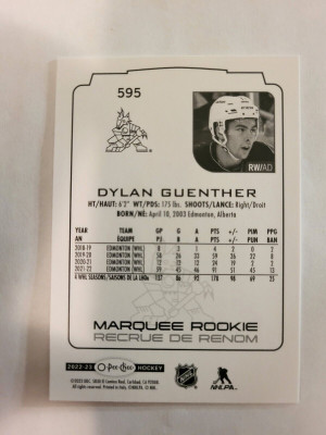 Dylan Guenther 2022-23 O-pee-chee Marquee Rookie Card back
