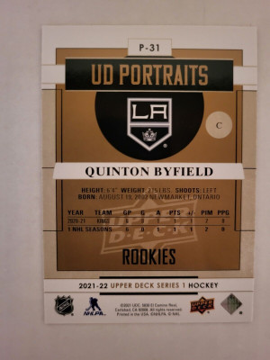 Quinton Byfield 2021-22 Upper Deck Portaits Rookie Card back