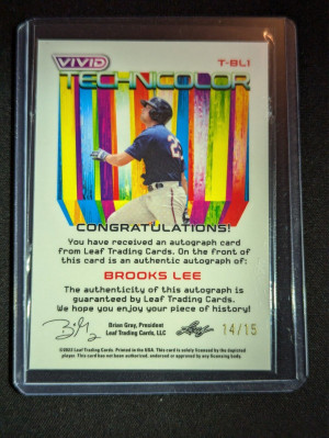 2022 Leaf Vivid Brooks Lee Technicolor Auto Green #14/15 T-BL1 Minnesota Twins back