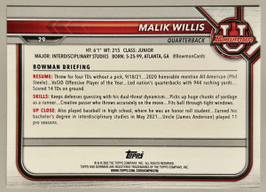 2022 Bowman University 1st #29 Malik Willis Liberty Flames back