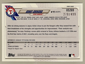 2021 Topps Update Kohei Arihara Green Ice Parallel /499 Texas Rangers #US269 RC back