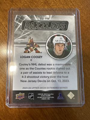 Logan Cooley 2023-24 Extended Dazzlers Pink back