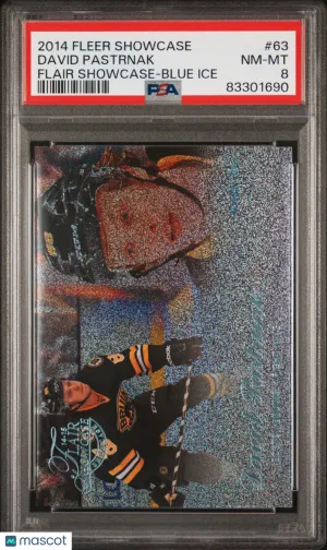 2014 Fleer Showcase Flair Showcase David Pastrnak #63 Flair Showcase-Blue Ice PSA 8 front