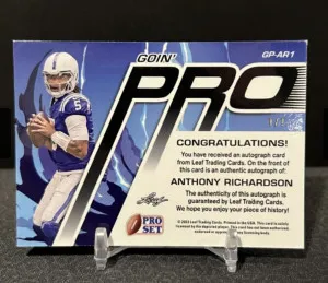 Anthony Richardson Auto 1/1 2023 Leaf Pro Set GP-AR1 back