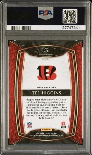 2020 Select 🦓Tee Higgins RC #260 Club Level Zebra Prizm PSA 9 Mint Pop 3 back