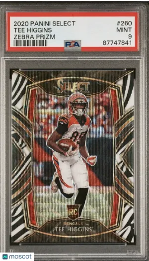 2020 Select 🦓Tee Higgins RC #260 Club Level Zebra Prizm PSA 9 Mint Pop 3 front