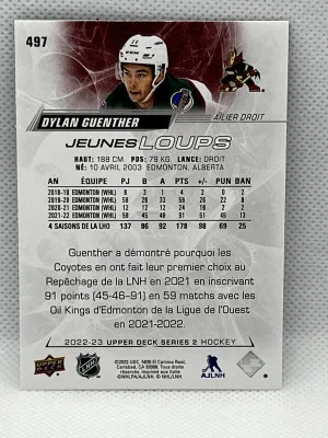 DYLAN GUENTHER 2022 Series 2 Young Guns #497 FRENCH Variant /Jeunes Loups back