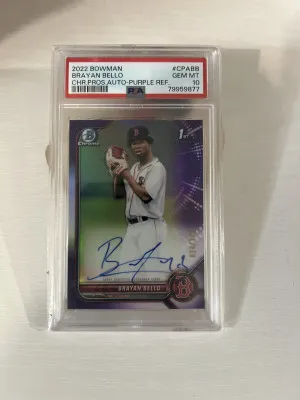 2022 Brayan Bello Bowman Chrome Purple Refractor Auto 024/250 PSA 10 Gem Mint front