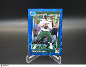 2021 Panini Donruss Optic Zach Wilson #202 Rated Rookie Blue Scope Prizm front