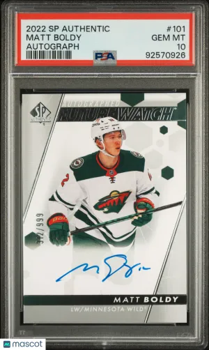2022 SP Authentic Future Watch Auto /999 Matt Boldy #101 PSA 10 front