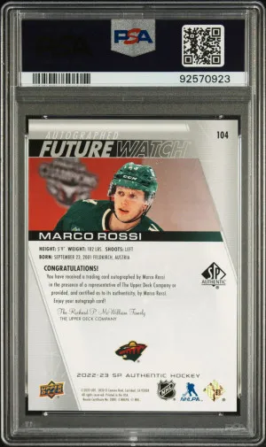 2022 SP Authentic Future Watch Auto /999 Marco Rossi #104 PSA 10 back