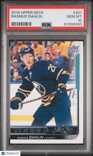 2018-19 Upper Deck Rasmus Dahlin Young Guns Rookie RC #201 PSA 10 front