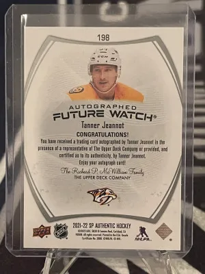 2021-22 SP Authentic Future Watch #198 Tanner Jeannot Auto RC Rookie /999 back
