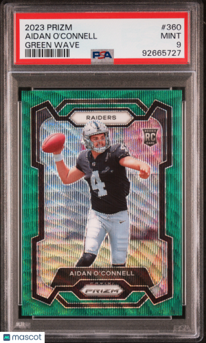2023 Panini Prizm Aidan O'connell Green Wave #360 PSA 9 front