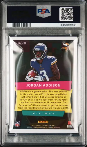 2023 Certified Radical Rookies Jordan Addison #RAD10 PSA 10 🔥Case Hit 🔥 back
