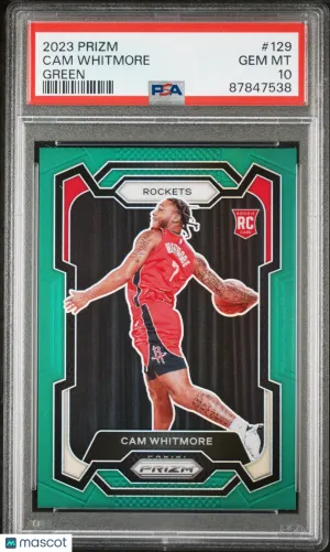 2023 Panini Prizm Cam Whitmore Rookie Green Prizm PSA 10 GEM MT #129 Rockets RC front