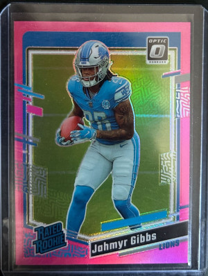 2023 Donruss Optic Football Jahmyr Gibbs Pink Holo Rated Rookie #236 Lions front