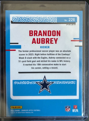 2023 Panini Donruss Optic Purple Shock Prizm #226 Brandon Aubrey Rated Rookie RC back
