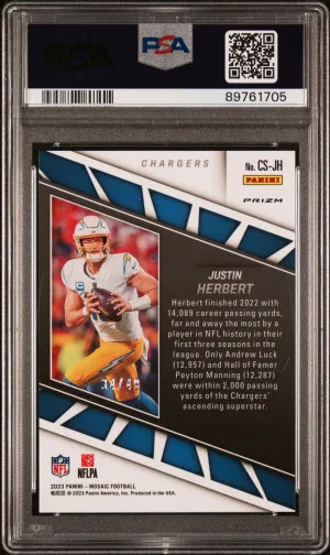 2023 Panini Mosaic Center Stage Justin Herbert Center Stage Purple /49 PSA 10 back