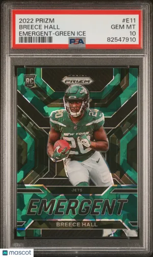 2022 Panini Prizm Emergent Breece Hall Green Ice #E11 PSA 10 front
