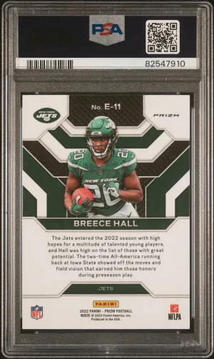 2022 Panini Prizm Emergent Breece Hall Green Ice #E11 PSA 10 back