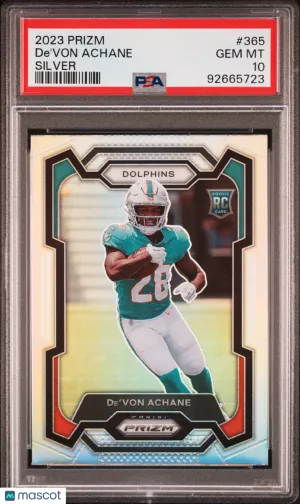 2023 Panini Prizm De'von Achane Silver #365 PSA 10 front