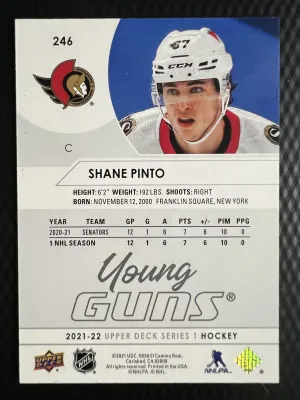2021-22 Upper Deck Series 1 Shane Pinto Rookie back