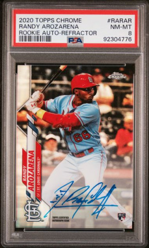 2020 RANDY AROZARENA TOPPS CHROME ROOKIE AUTOGRAPHS ROOKIE AUTO-REFRACTOR PSA 8 front