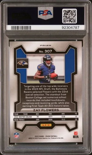 2023 ZAY FLOWERS PANINI PRIZM LAZER PRIZM PSA 10 back