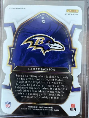 2022 select Lamar Jackson zebra die cut back