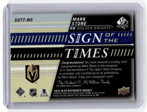 2019-20 SP Authentic #SOTT-MS Mark Stone Sign of the Times Black #/49 back