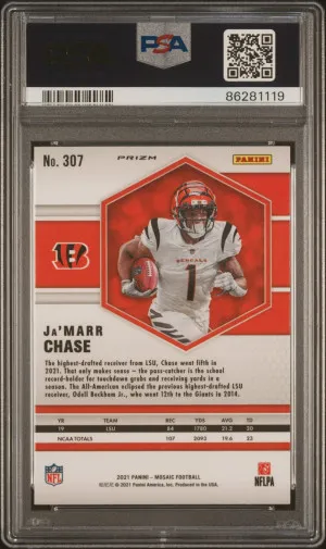 2021 Panini Mosaic Ja’Marr Chase Green #307 PSA 10 back