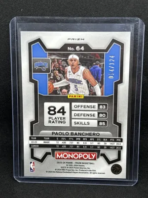 2023 NBA Monopoly Prizm Paolo Banchero Orange /124 back