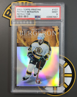 Patrice Bergeron 2003-04 Topps Pristine #107 Refractor PSA 9 Mint /499 Rookie RC front