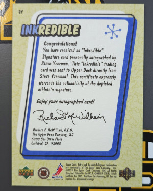 Steve Yzerman 1999-00 Upper Deck Retro Inkredible Auto SP Rare NRMT-MT+ back