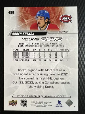 2022-23 Upper Deck Arber Xhekaj Young Guns back
