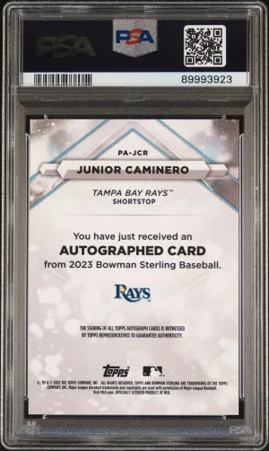 2023 Bowman Sterling Prospect Autographs Junior Caminero #PAJCR PSA 10 back