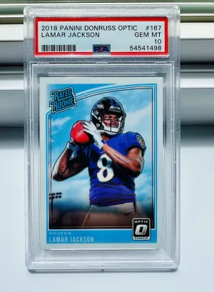 PSA 10 Lamar Jackson 2018 Panini Donruss Optic #167 RC front