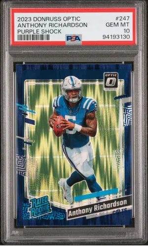 2023 Donruss Optic Anthony Richardson Purple Shock Rookie PSA 10 front