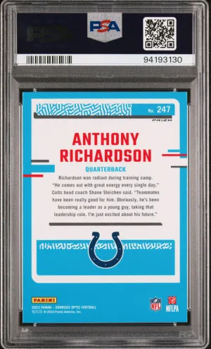 2023 Donruss Optic Anthony Richardson Purple Shock Rookie PSA 10 back