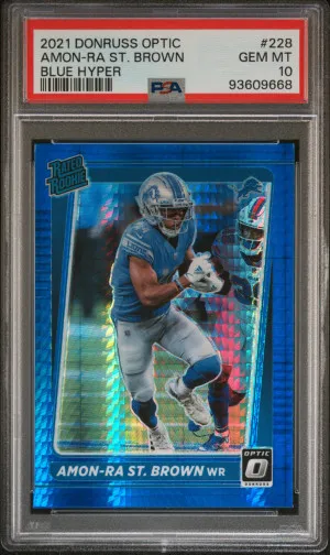 2021 Donruss Optic Amon-Ra St. Brown Blue Hyper Rookie PSA 10 front