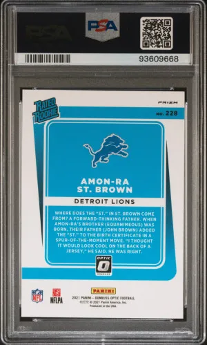 2021 Donruss Optic Amon-Ra St. Brown Blue Hyper Rookie PSA 10 back