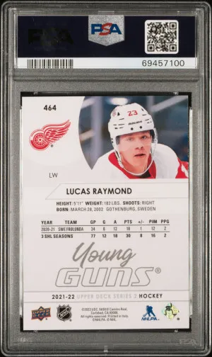 2021-2022 Upper Deck Lucas Raymond #464 PSA 10 back